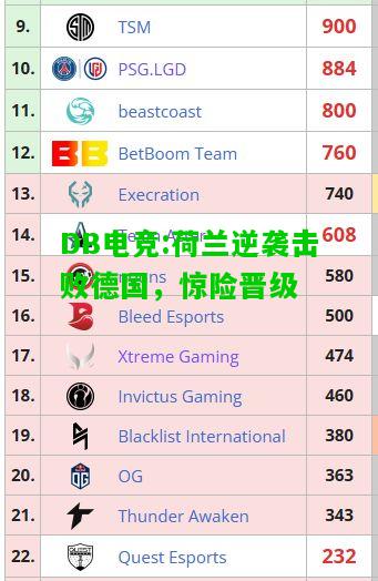 DB电竞:荷兰逆袭击败德国，惊险晋级