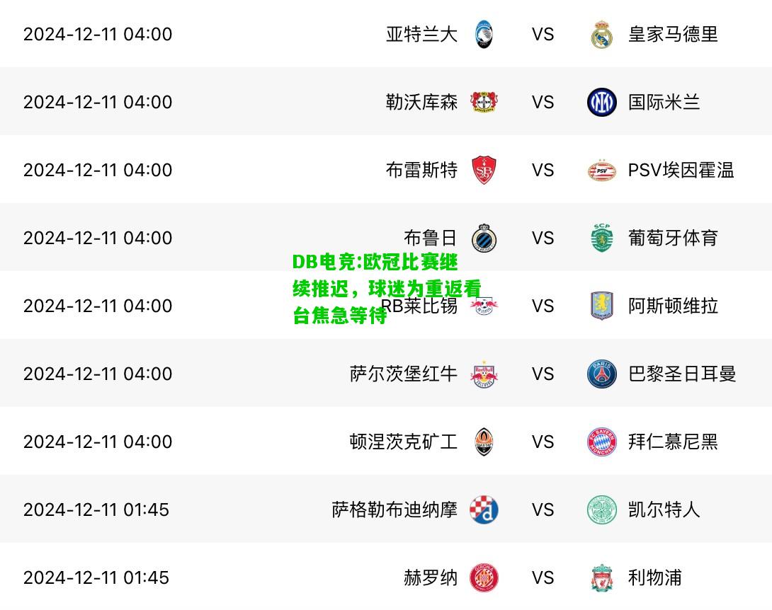 DB电竞:欧冠比赛继续推迟，球迷为重返看台焦急等待